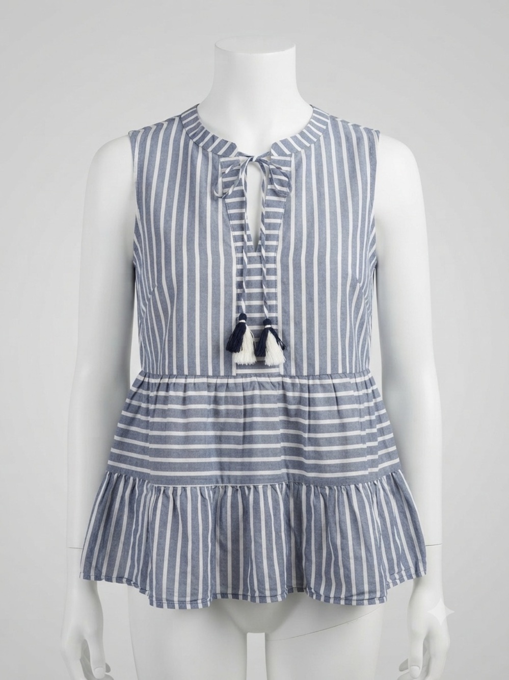 Vineyard Vines Blue and White Striped Sleeveless Tank with Tassels Ties